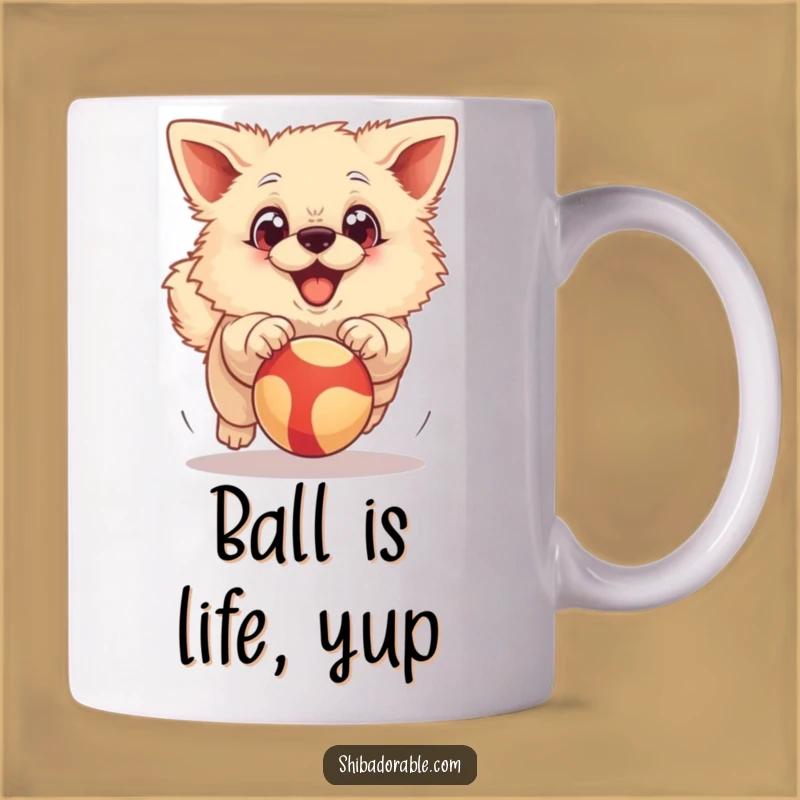 Funny Excited Dog Mug: Big Eyed Dog Chasing Ball, Joyful & Funny Gift