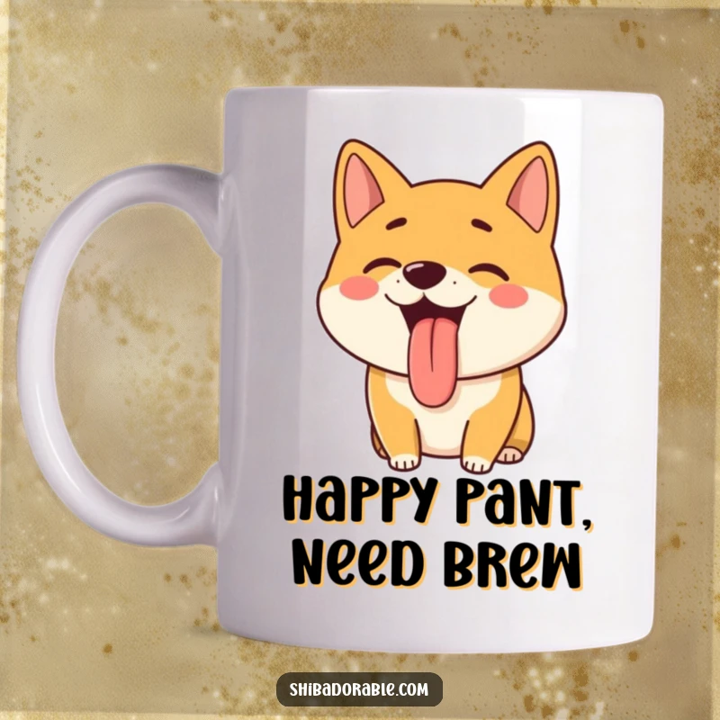 Funny Shiba Inu Mug: A Shiba Inu happily pants with its tongue sticking out, a hilarious and cheerful expression.