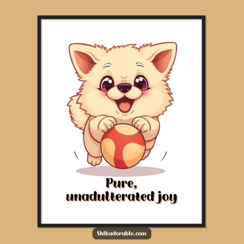 Funny Excited Dog Digital Print: Big Eyed Dog Chasing Ball, Instant Funny Art