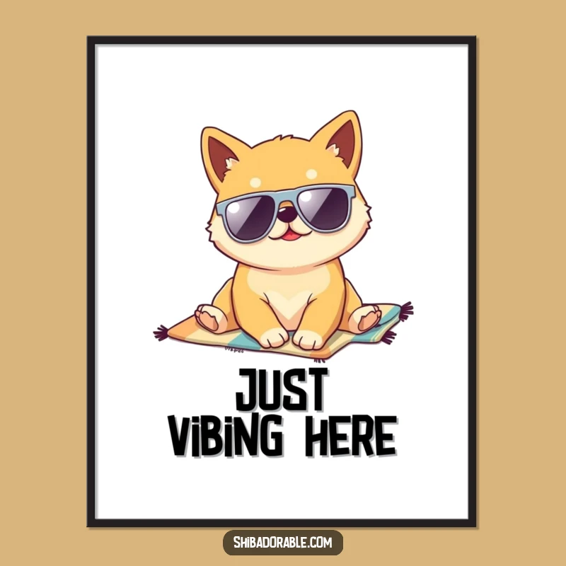 Funny Kawaii Shiba Inu Beach Digital Art - Hilarious Pup Print for Instant Wall Decor