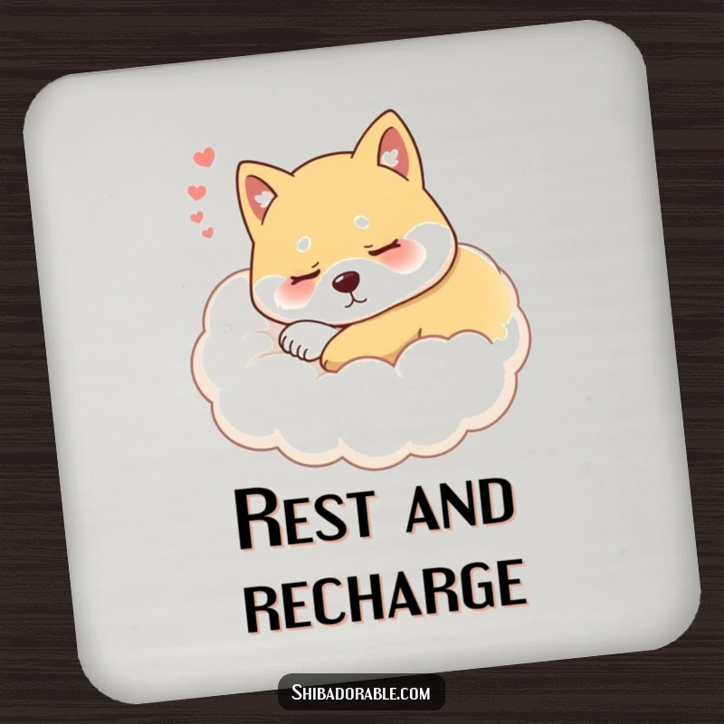 Funny Shiba Inu Cloud Coaster featuring a content, sleepy Shiba Inu dog resting peacefully on a soft, fluffy cloud.