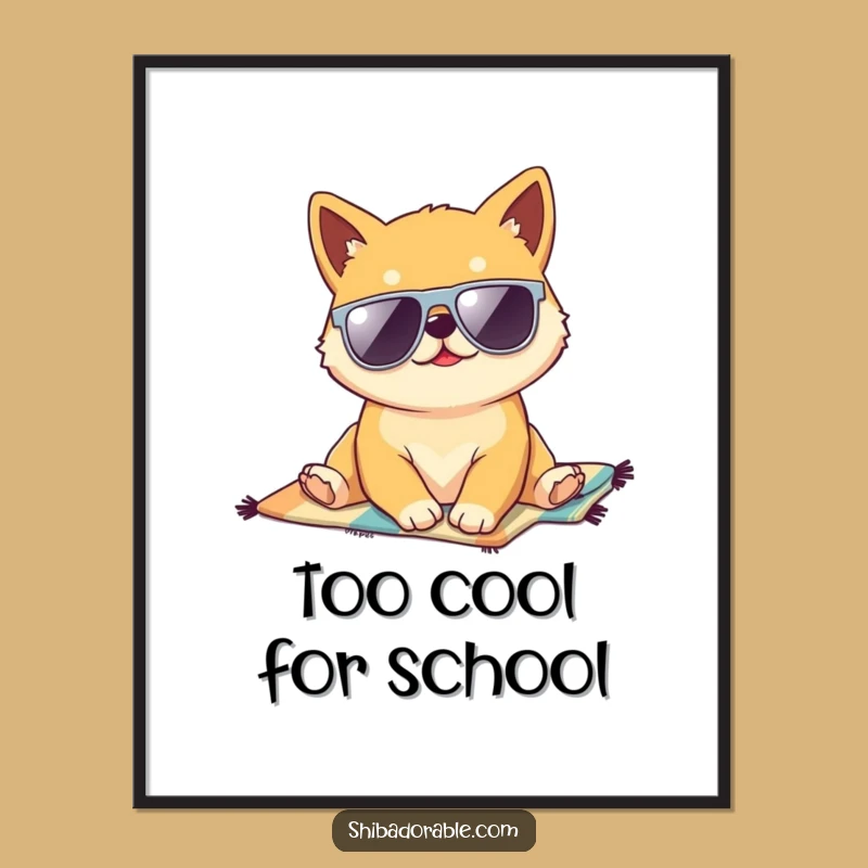 Funny Kawaii Shiba Inu Beach Poster - Hilarious Wall Art for Dog Lovers' Cozy Spaces