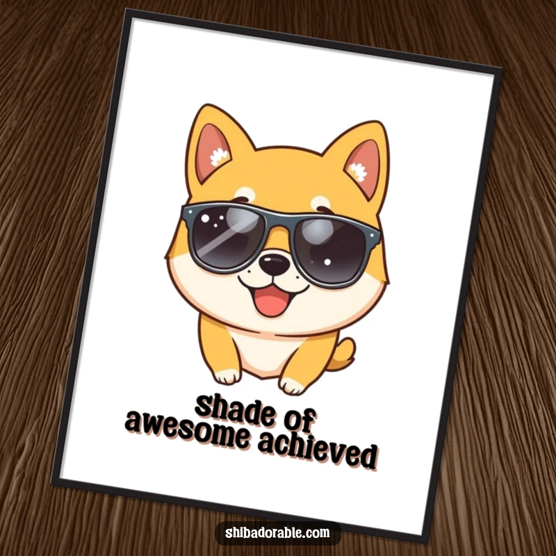 Funny Free Printable Wall Art: Playful Shiba Inu dog wearing sunglasses winks coolly, stylish decor.