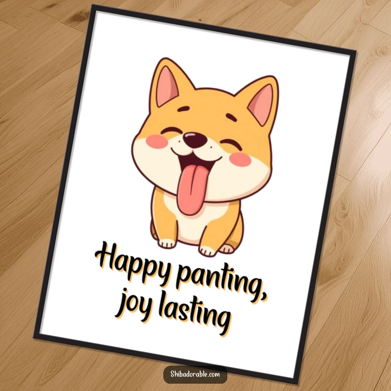 Funny Free Printable Wall Art: A Shiba Inu is panting happily, tongue lolling out, conveying pure joy and good cheer.