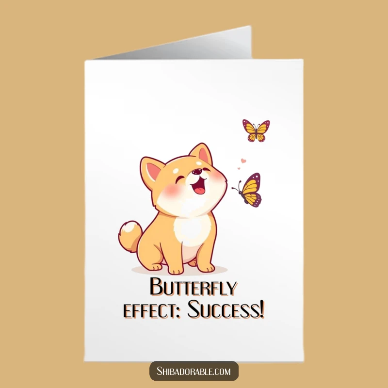 Free Printable Congrats Card: Happy Shiba Inu, Butterfly Chase, Funny Gift