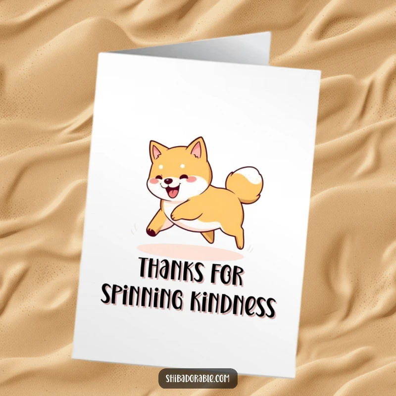 Funny Free Printable Thank You Card: A dizzy Shiba Inu dog playfully spinning round and round after its tail.