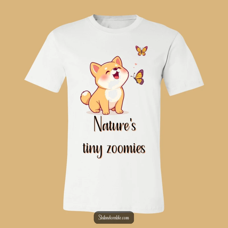 Funny Kawaii Shiba Inu Barking T-Shirt - Hilarious Puppy & Butterfly Tee for Playful Souls